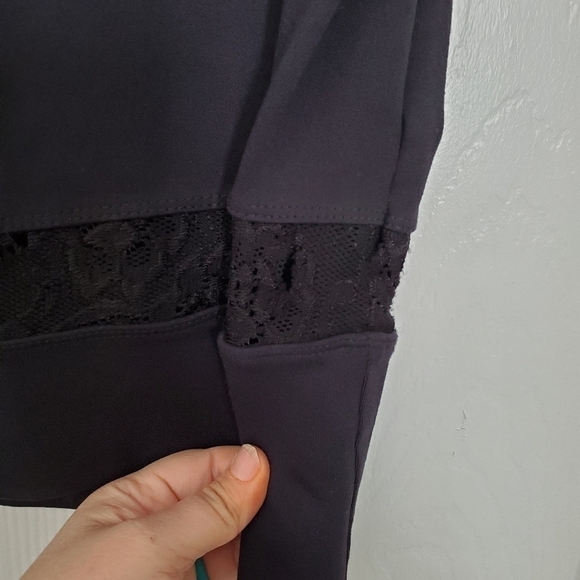 𝅺DAVID Lerner Black Stretchy Pencil Lace Detail Skirt - Picture 5 of 11